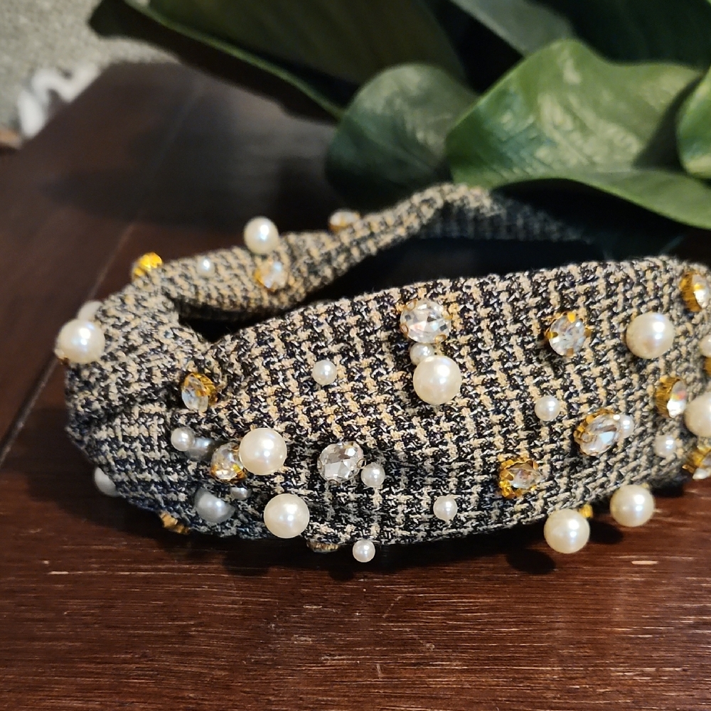 HOLLIS Chiffon knotted jeweled Headband